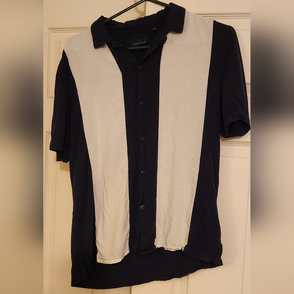 Chandler Bing, 90s  Mens Medium, Panel Color Block, Collared, Button, Toscano